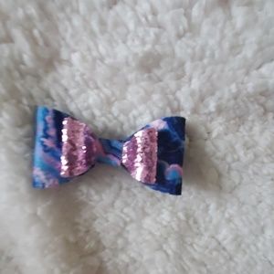 Blue and pink red hair bow